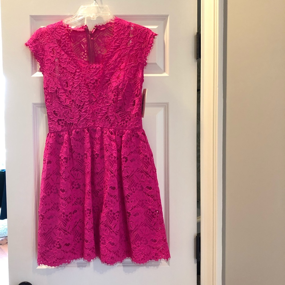 NWT Hot Pink Fit & Flare Lace Shoshanna Dress sz 0 - Picture 3 of 7